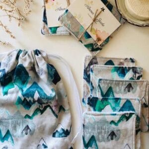 Kit de 3 cotons et 2 lingettes lavables - Chaine de montagne